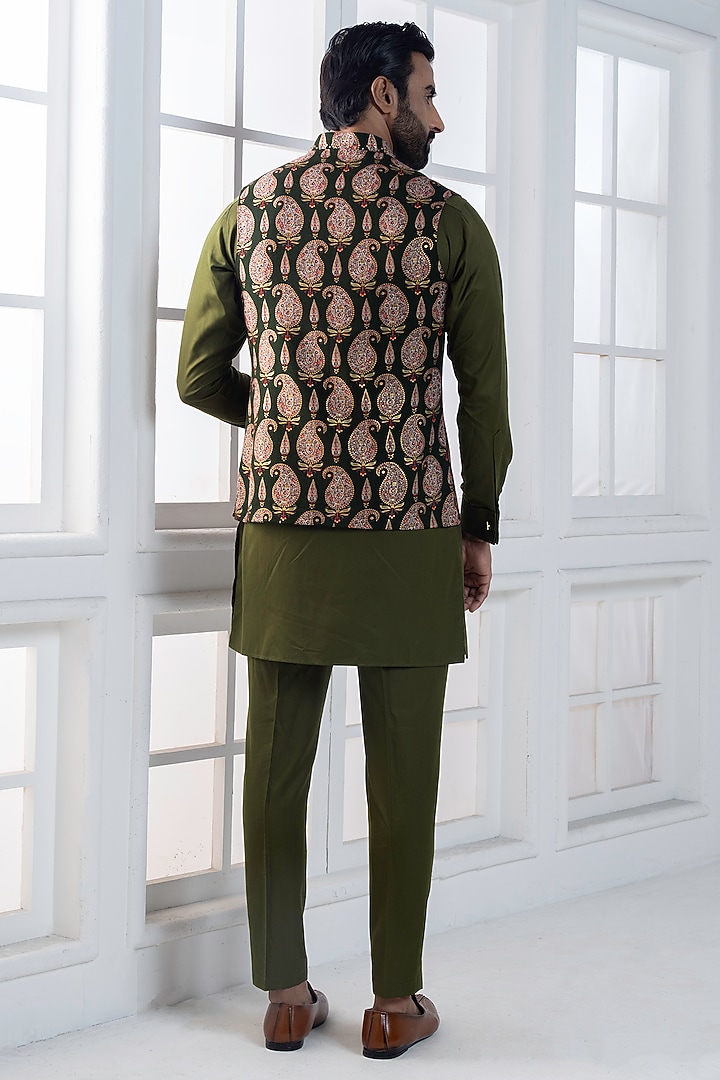 Green Viscose Digital Printed Nehru Jacket Set by AJAY KMR at Pernia's Pop Up Shop