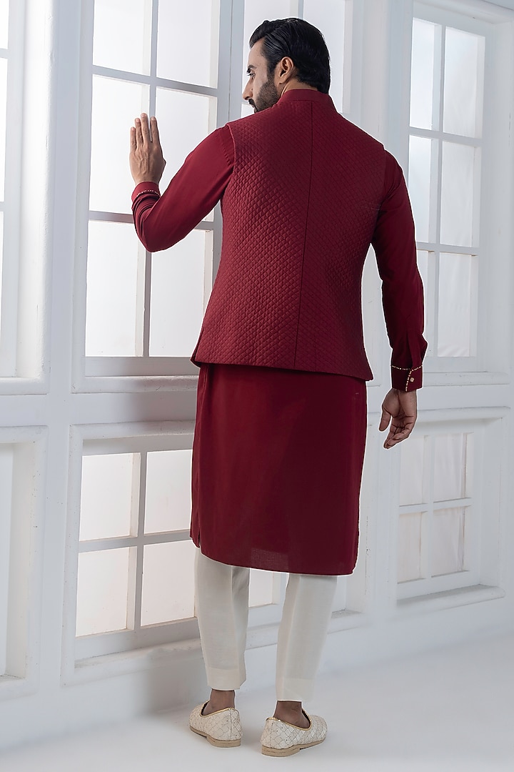 Maroon Cotton Silk Embellished Jacket Set by AJAY KMR at Pernia's Pop Up Shop