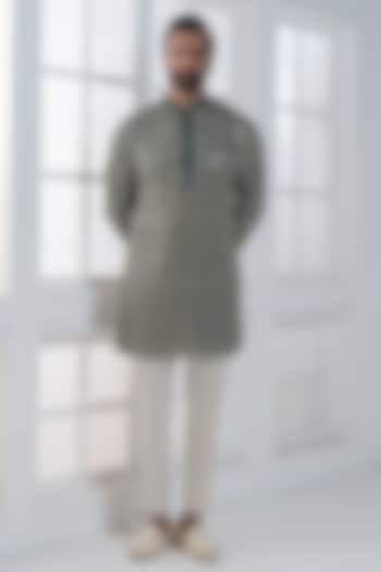 Bottle Green Sequins & Cotton Satin Embellished Kurta Set by AJAY KMR at Pernia's Pop Up Shop