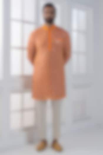 Orange Sequins & Cotton Satin Embellished Kurta Set by AJAY KMR at Pernia's Pop Up Shop