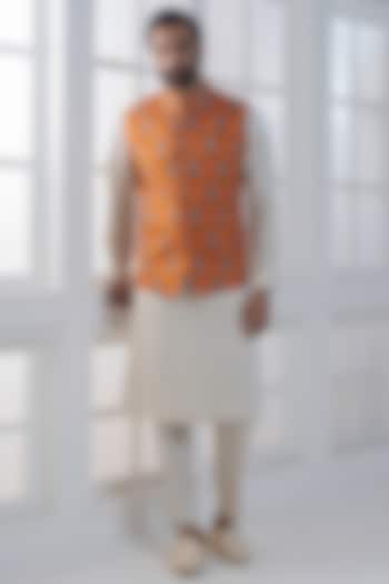 Yellow Viscose Digital Printed Nehru Jacket Set by AJAY KMR at Pernia's Pop Up Shop