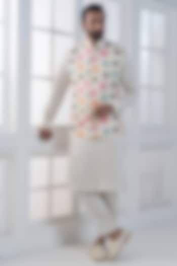 Multi-Colored Silk Hand & Machine Embroidered Nehru Jacket Set by AJAY KMR at Pernia's Pop Up Shop