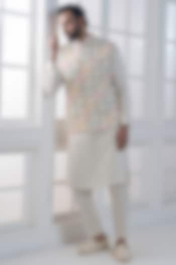 Multi-Colored Silk Hand & Machine Embroidered Nehru Jacket Set by AJAY KMR at Pernia's Pop Up Shop