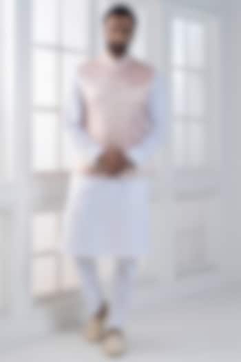 Pink Brocade Hand & Machine Embroidered Nehru Jacket Set by AJAY KMR at Pernia's Pop Up Shop