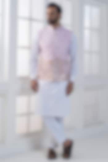 Lavender Cotton Satin Hand & Embroidered Nehru Jacket Set by AJAY KMR at Pernia's Pop Up Shop