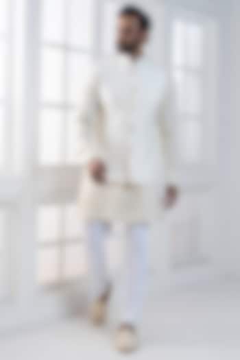 Ivory Jacquard Sequins Embroidered Nehru Jacket Set by AJAY KMR at Pernia's Pop Up Shop