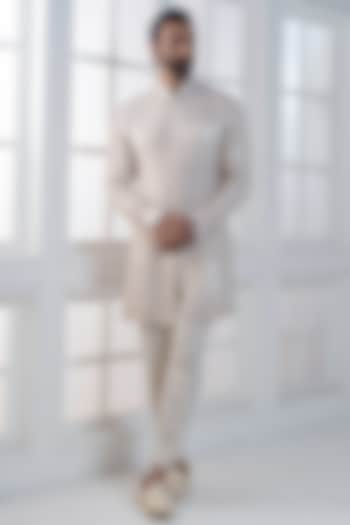 Ivory Cotton Satin Sequin Embroidered Kurta Set by AJAY KMR at Pernia's Pop Up Shop