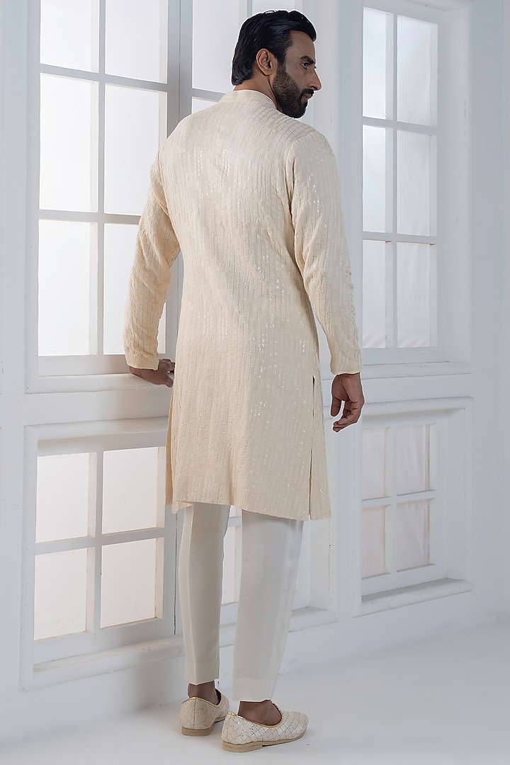 Beige Silk Hand & Machine Embroidered Jacket Set by AJAY KMR at Pernia's Pop Up Shop