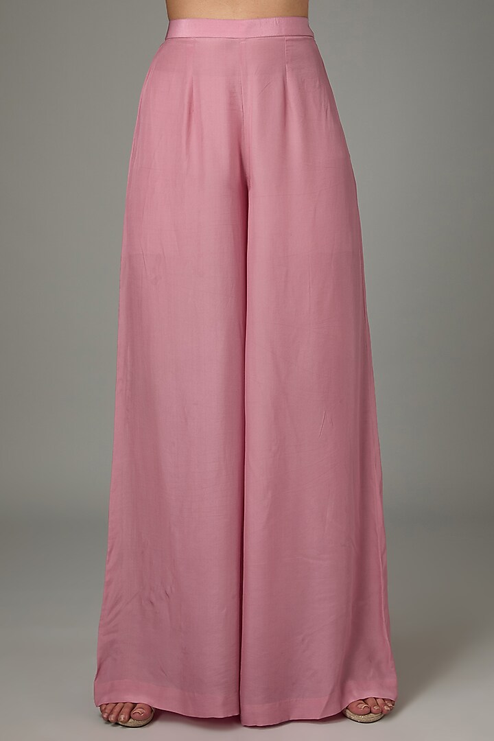 Red & Pink Silk Viscose Ombre Bead Embroidered One-Shoulder Tunic Set by Anjali Kanwar at Pernia's Pop Up Shop