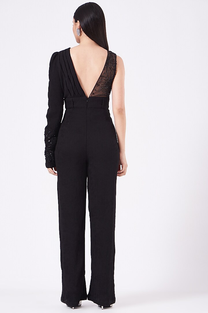 Black Embroidered Jumpsuit by Anjali Kanwar at Pernia's Pop Up Shop