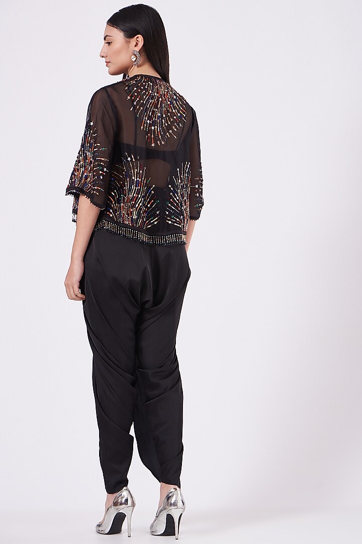 Black Embroidered Cape Set by Anjali Kanwar at Pernia's Pop Up Shop