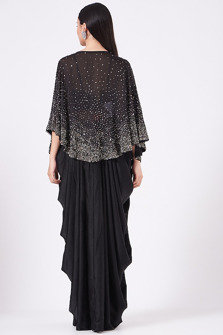 Black Hand Embroidered Draped Skirt Set by Anjali Kanwar at Pernia's Pop Up Shop