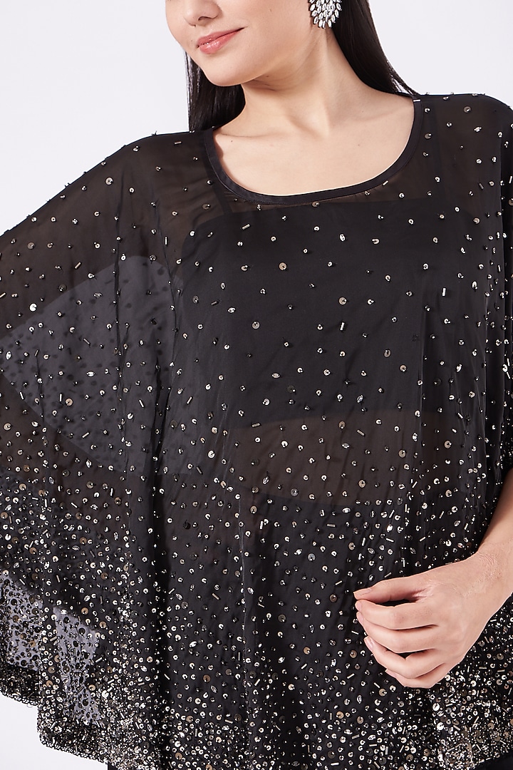 Black Hand Embroidered Draped Skirt Set by Anjali Kanwar at Pernia's Pop Up Shop