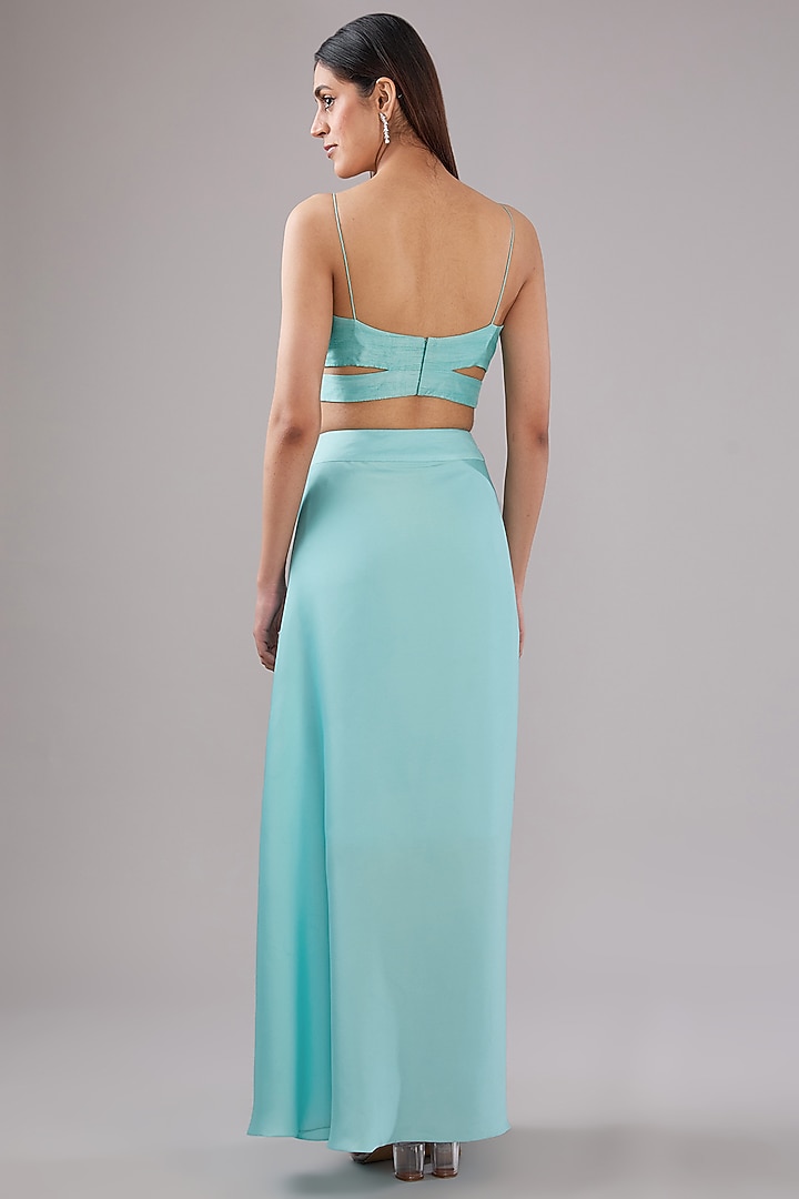 Aqua Blue Organza Crystal Beads Embroidered Cape Set by Anjali Kanwar at Pernia's Pop Up Shop