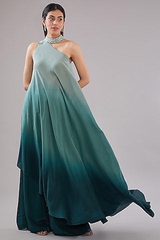Green Ombre Viscose Long Flowy Tunic Set by Anjali Kanwar