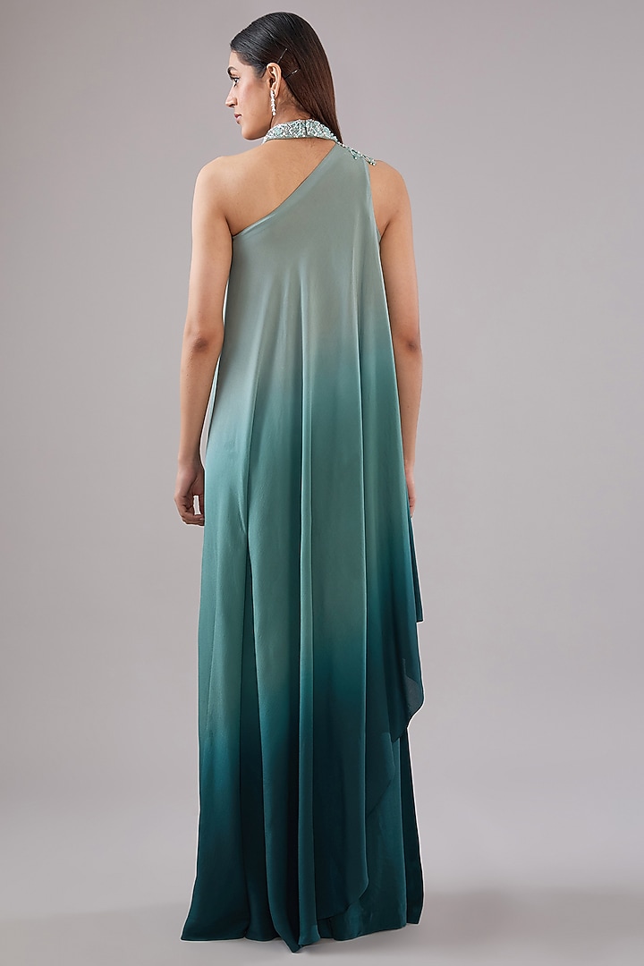 Green Ombre Viscose Long Flowy Tunic Set by Anjali Kanwar at Pernia's Pop Up Shop