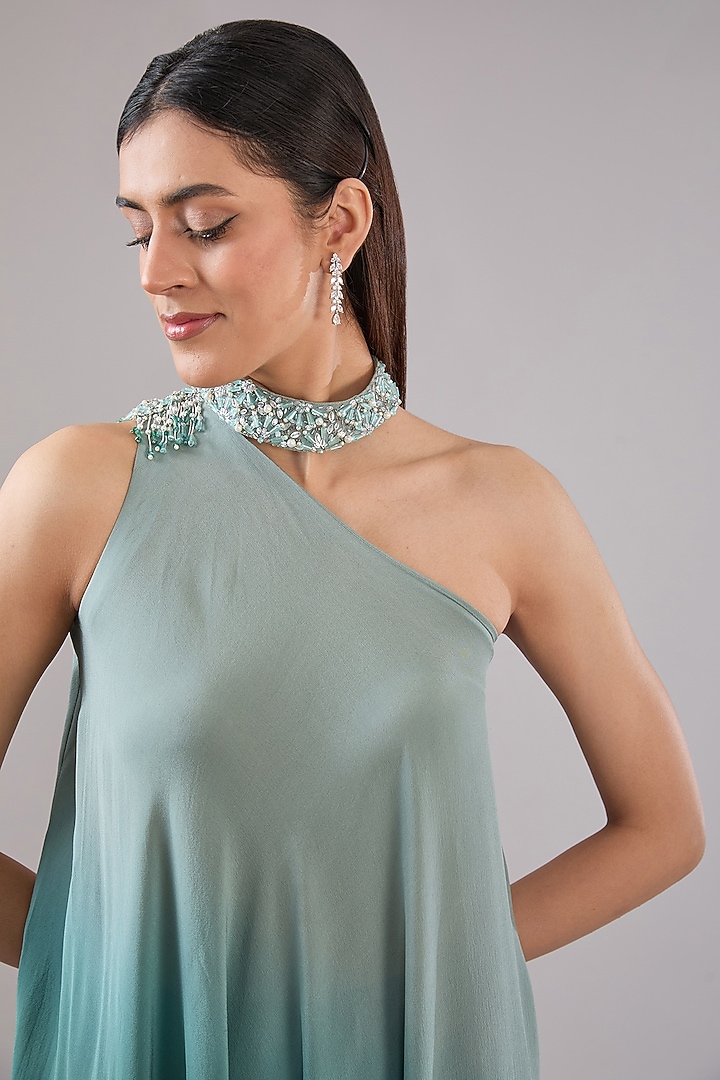 Green Ombre Viscose Long Flowy Tunic Set by Anjali Kanwar at Pernia's Pop Up Shop