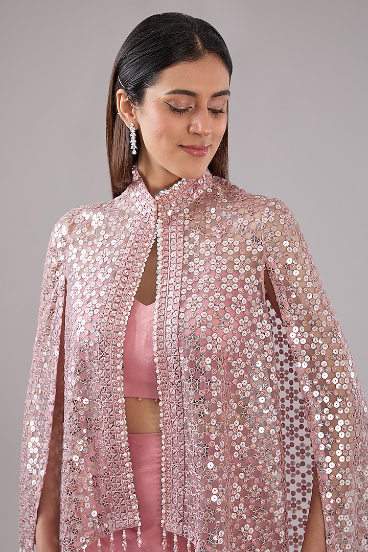Blush Pink Viscose Mirror & Sequins Embroidered Jacket Set by Anjali Kanwar at Pernia's Pop Up Shop