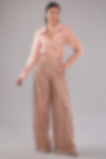 Peach Viscose Sequins Embroidered Pant Set by Anjali Kanwar at Pernia's Pop Up Shop