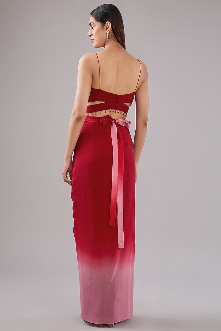 Red Organza Glass Beads Embroidered Cape Set by Anjali Kanwar at Pernia's Pop Up Shop