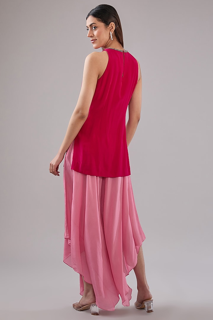Pink Tulle Crystal Beads Embroidered Cape Set by Anjali Kanwar at Pernia's Pop Up Shop