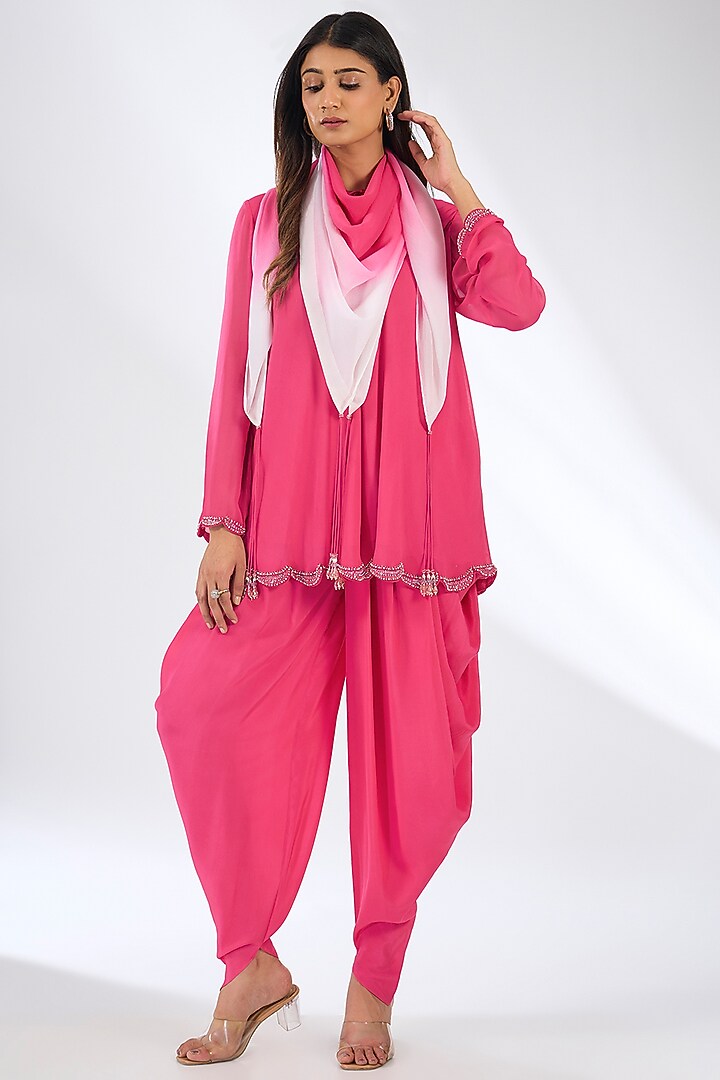 Pink Silk Crepe Dhoti Pant Set by Anjali Kanwar at Pernia's Pop Up Shop