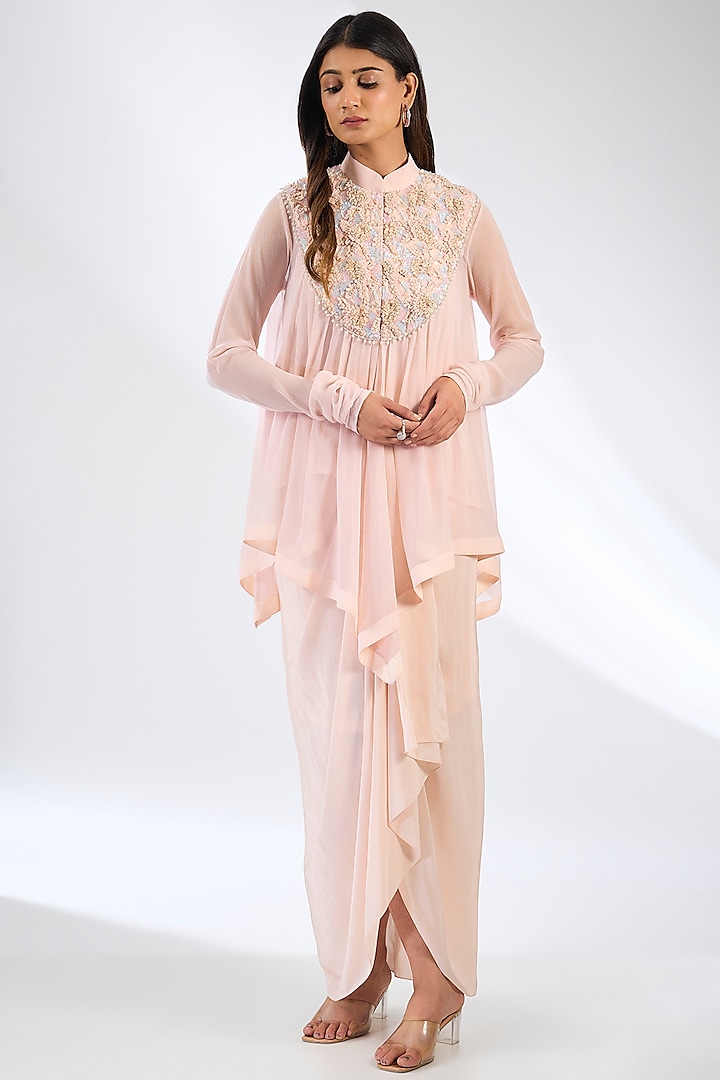 Pink Viscose Crepe Draped Skirt Set by Anjali Kanwar at Pernia's Pop Up Shop