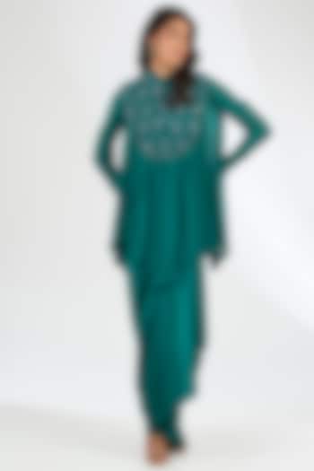 Emerald Green Viscose Chiffon Skirt Set by Anjali Kanwar at Pernia's Pop Up Shop