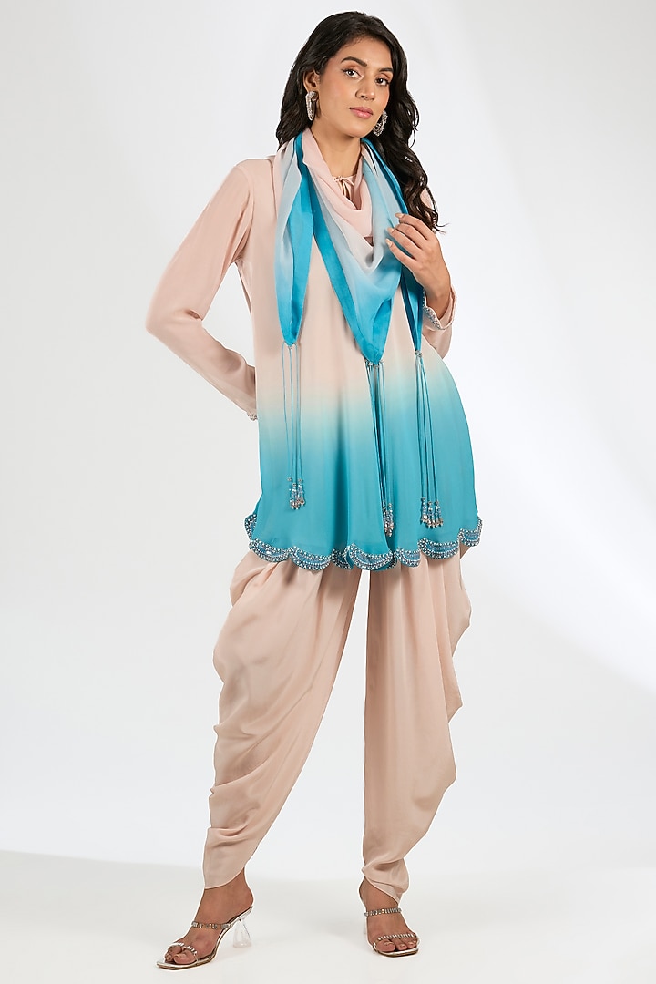 Pink Viscose Georgette & Viscose Chiffon Dhoti Set by Anjali Kanwar at Pernia's Pop Up Shop