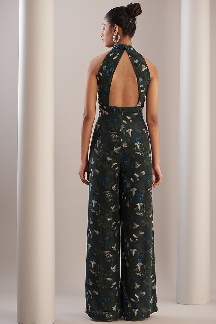 Green Silk Printed Jumpsuit by Anjali Kanwar at Pernia's Pop Up Shop