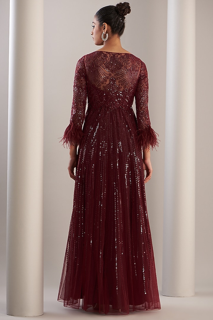 Red Tulle Embroidered Wedding Anarkali Set by Anjali Kanwar at Pernia's Pop Up Shop