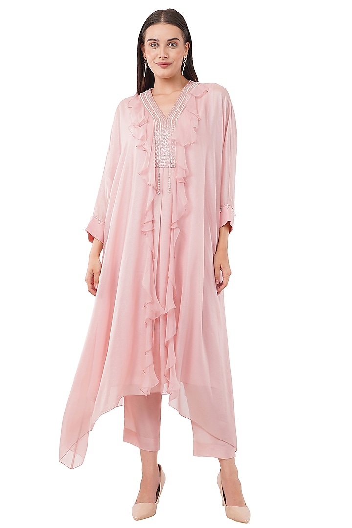 Pink Georgette Tunic Set by Anjali Kanwar