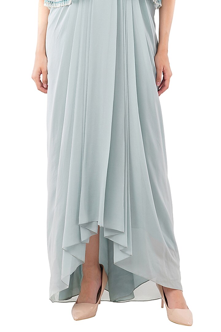 Green Georgette Embroidered Jacket Cocktail Dress by Anjali Kanwar at Pernia's Pop Up Shop