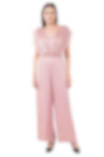 Pink Viscose Geometric Printed Jumpsuit With Belt by Anjali Kanwar at Pernia's Pop Up Shop