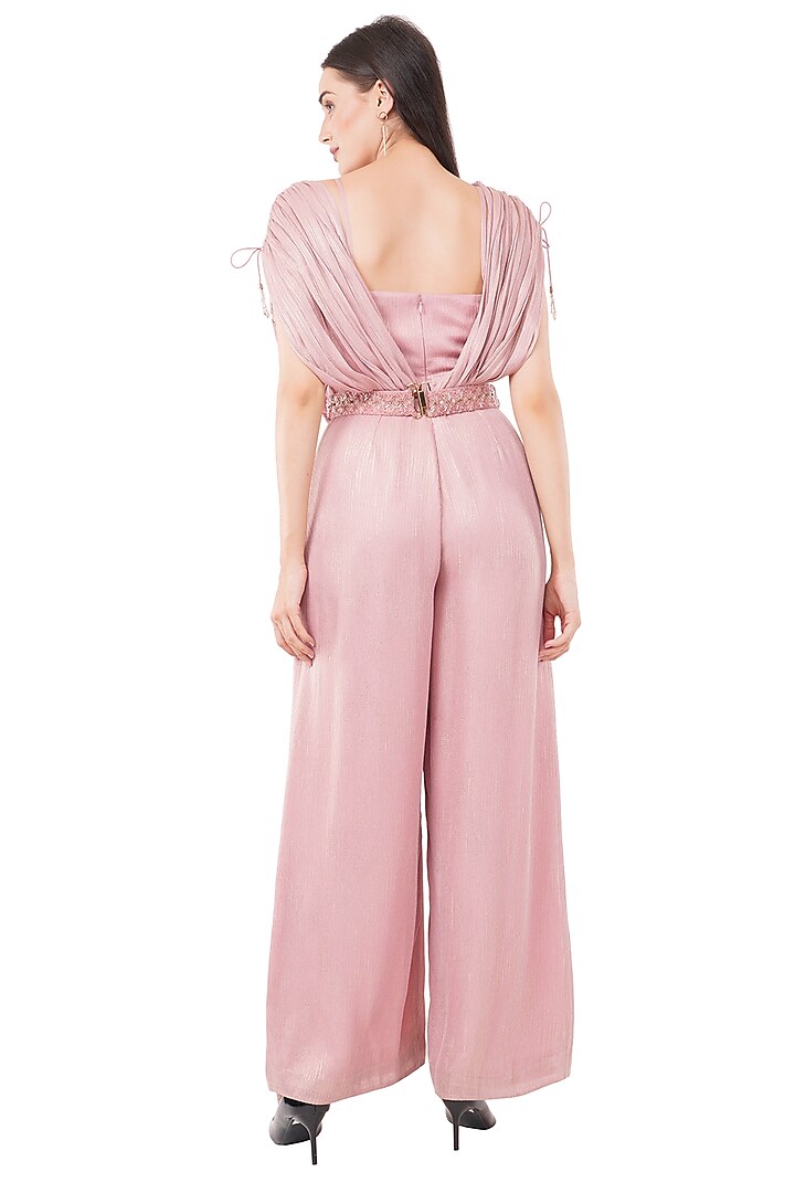 Pink Viscose Geometric Printed Jumpsuit With Belt by Anjali Kanwar at Pernia's Pop Up Shop