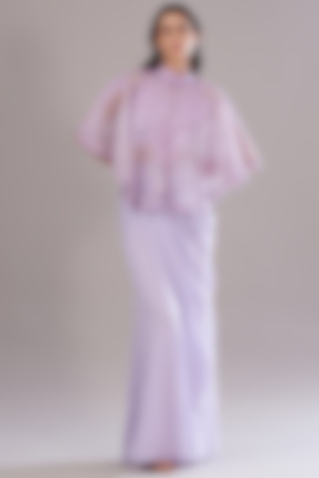 Lilac Silk Organza Embroidered Cape Set by Anjali Kanwar at Pernia's Pop Up Shop