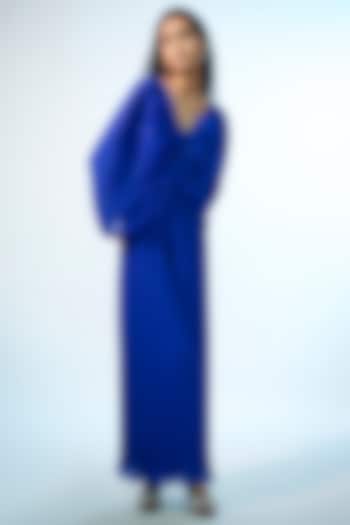 Cobalt Blue Pleated Georgette Jumpsuit by Anjali Kanwar