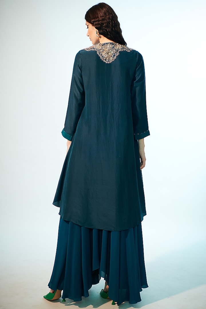 Emerald Green Silk Asymmetric Skirt Set by Anjali Kanwar at Pernia's Pop Up Shop