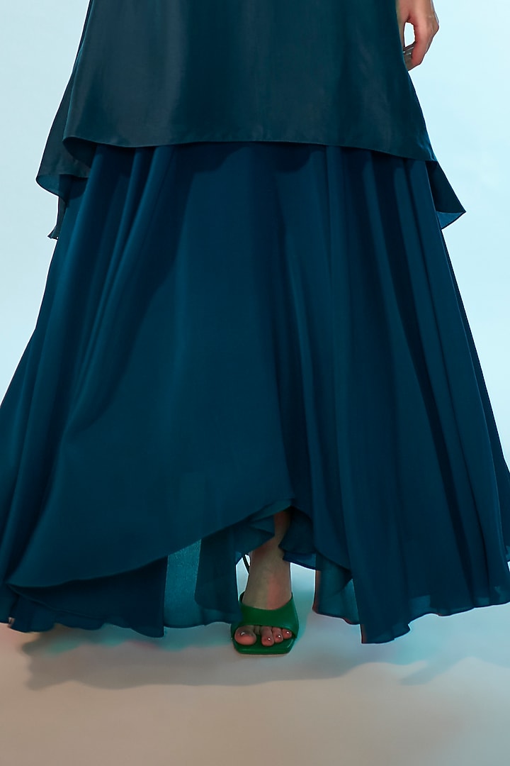 Emerald Green Silk Asymmetric Skirt Set by Anjali Kanwar at Pernia's Pop Up Shop