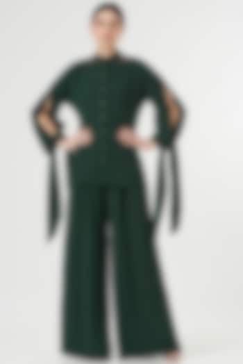 Emerald Green Georgette Pant Set by Anjali Kanwar