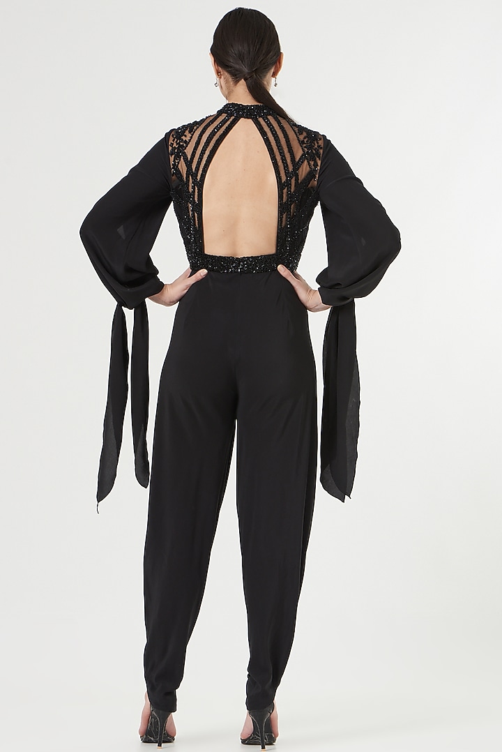 Black Embroidered Jumpsuit by Anjali Kanwar at Pernia's Pop Up Shop