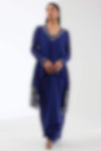 Electric Blue Viscose Draped Skirt Set by Anjali Kanwar at Pernia's Pop Up Shop