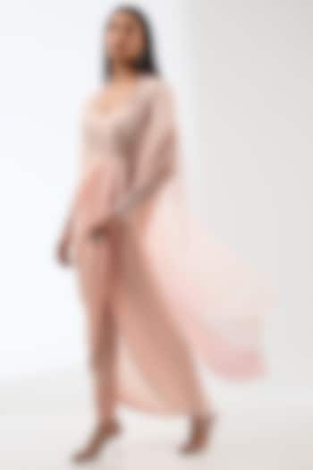 Peach Silk Organza Ombre Cape Set by Anjali Kanwar at Pernia's Pop Up Shop