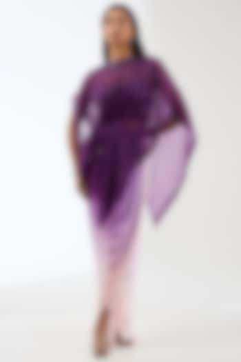 Purple Ombre Silk Organza Bead Hand Embroidered Cape Set by Anjali Kanwar at Pernia's Pop Up Shop