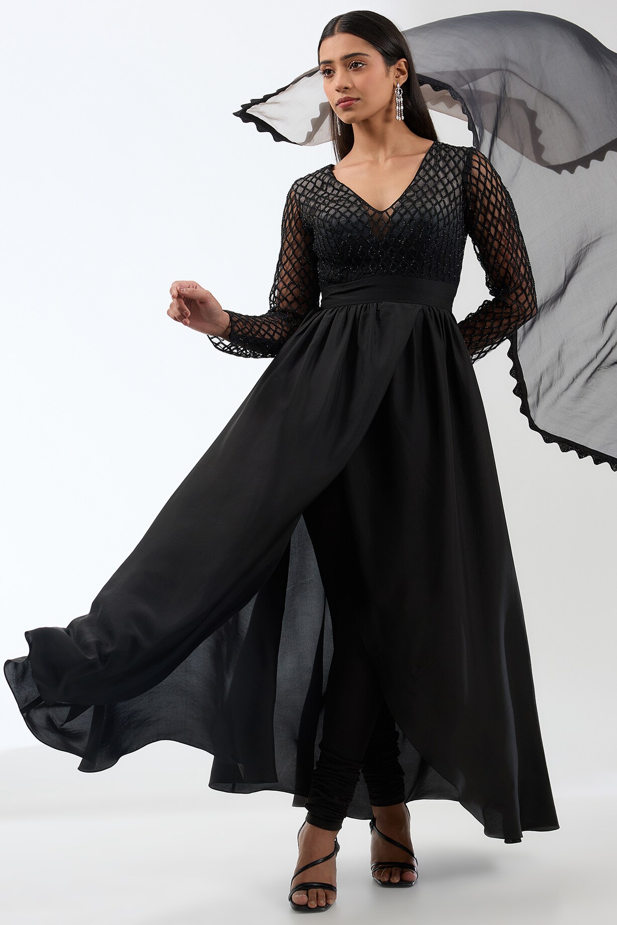 Black Silk Bead Hand Embroidered Draped Kurta Set by Anjali Kanwar at  Pernia's Pop Up Shop 2026