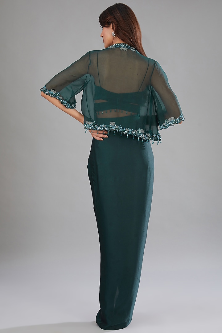 Green Satin Draped Skirt Set by Anjali Kanwar at Pernia's Pop Up Shop