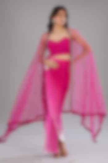 Pink Ombre Viscose Polyester Skirt Set by Anjali Kanwar