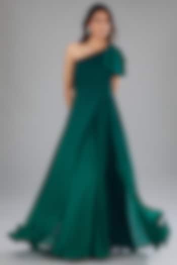 Green Viscose Structured Ombre Dress by Anjali Kanwar