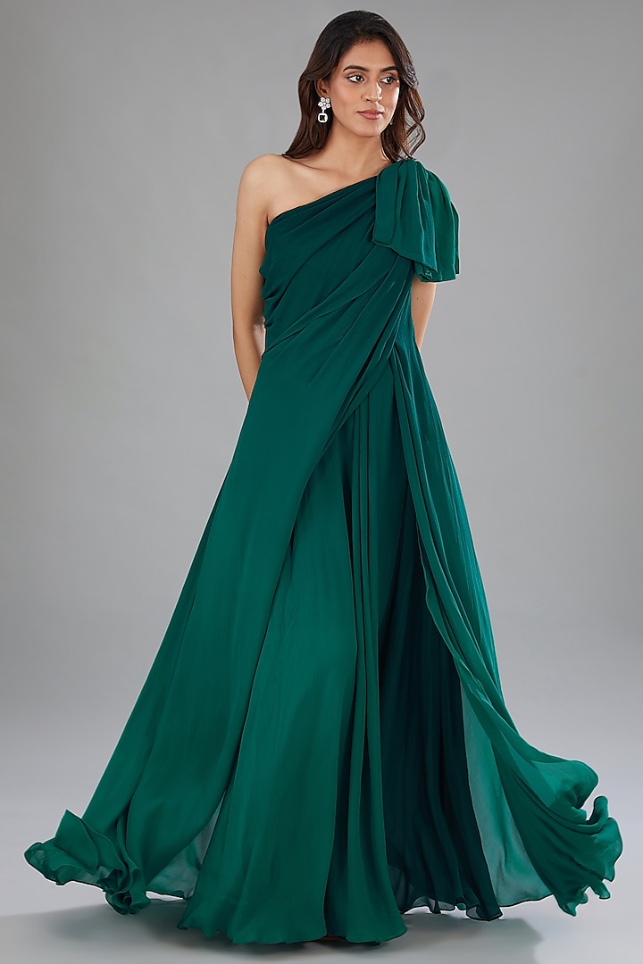 Green Viscose Structured Ombre Dress by Anjali Kanwar
