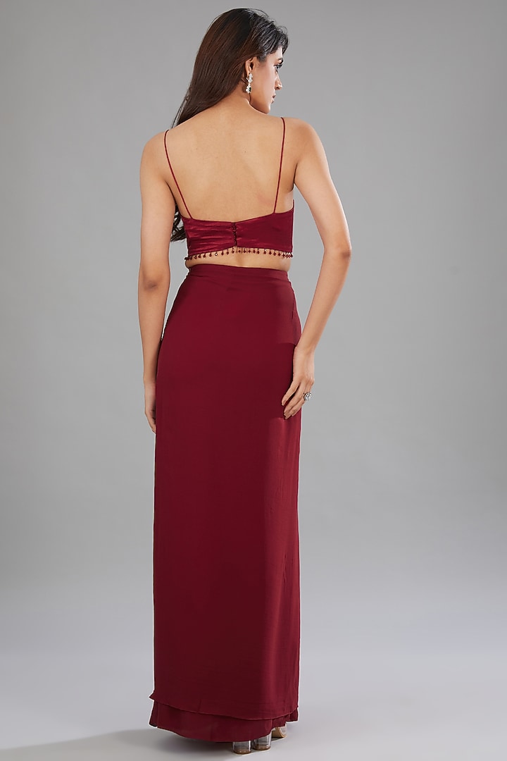Red Silk Nylon Draped Skirt Set by Anjali Kanwar at Pernia's Pop Up Shop